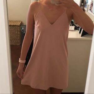 muted pink suede shift dress